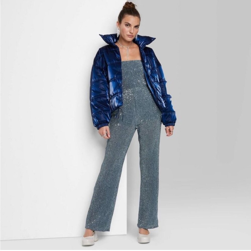 Women's Tube Sequin Mesh Jumpsuit Bande Blue